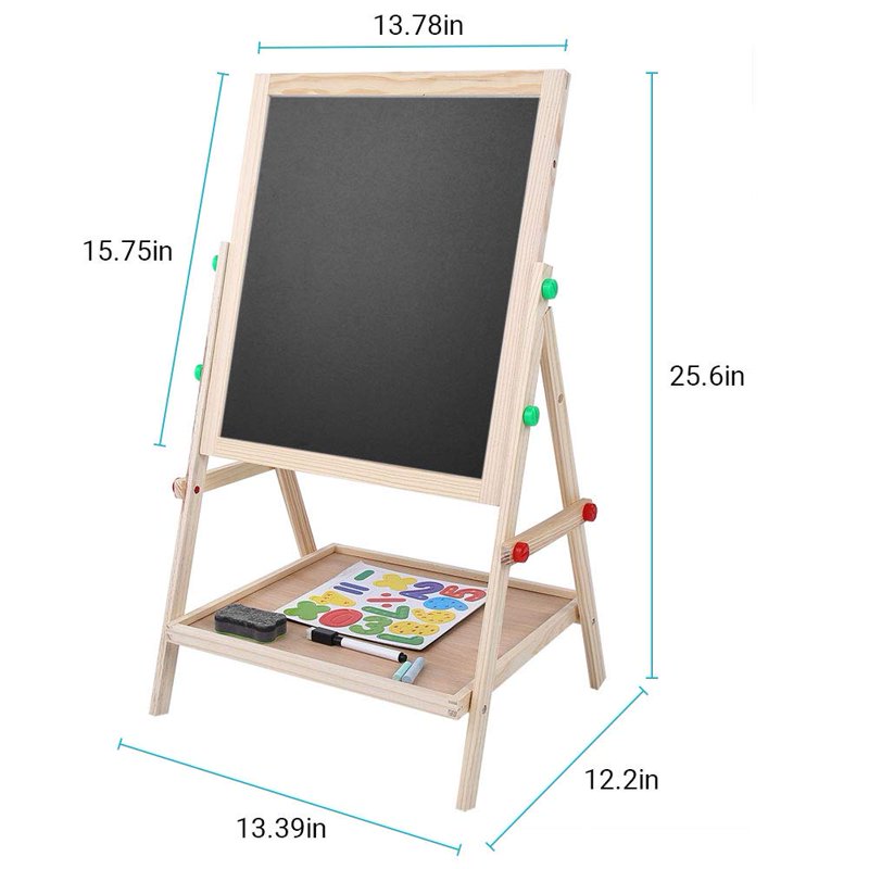 Kids Double-Sided Wooden Easel with Whiteboard & Chalkboard - Adjustable Toddler Art Desk