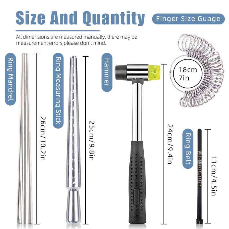 Jewelry Ring Sizing Tool Kit with Gauge Stick Hammer and Mandrel