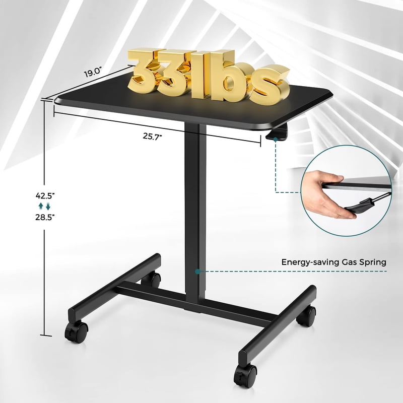 EDX Black Mobile Standing Desk with Locking Wheels - Height Adjustable Laptop Desk