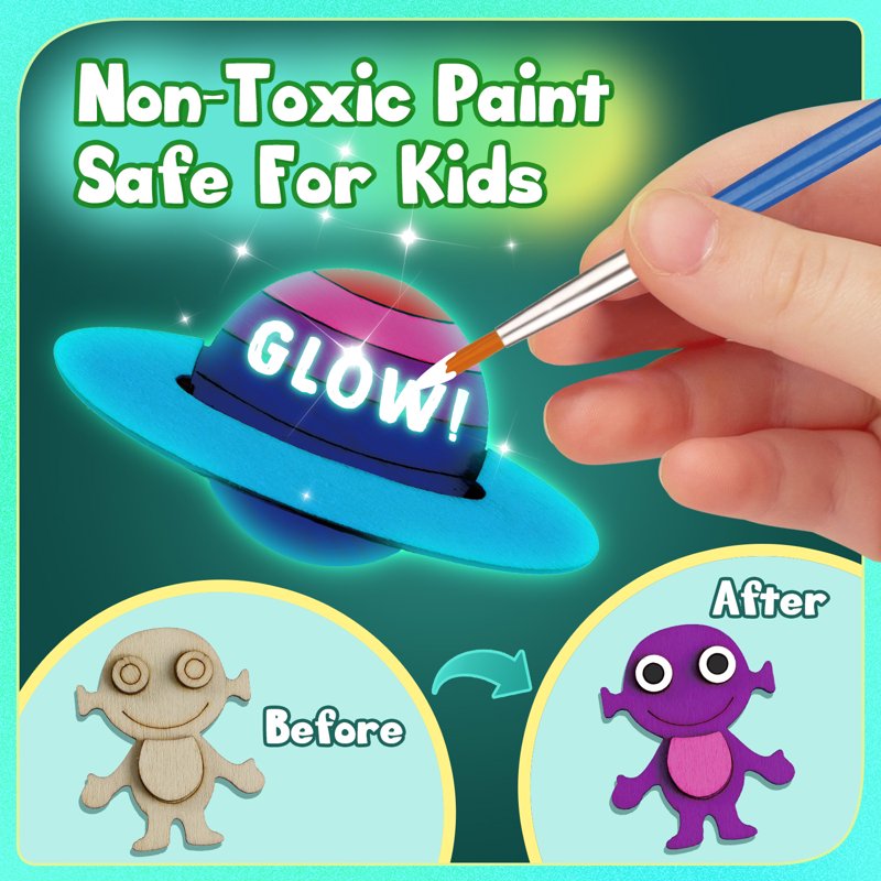 Glow-in-the-Dark Wooden Magnet Painting Kit for Kids - 40 Pieces