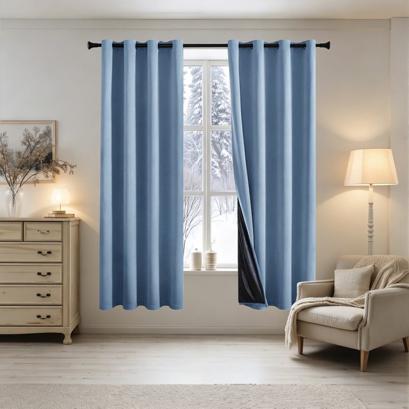 Blackout Curtains for Living Room Privacy Noise Insulation Thermal Black-Lined Drapes