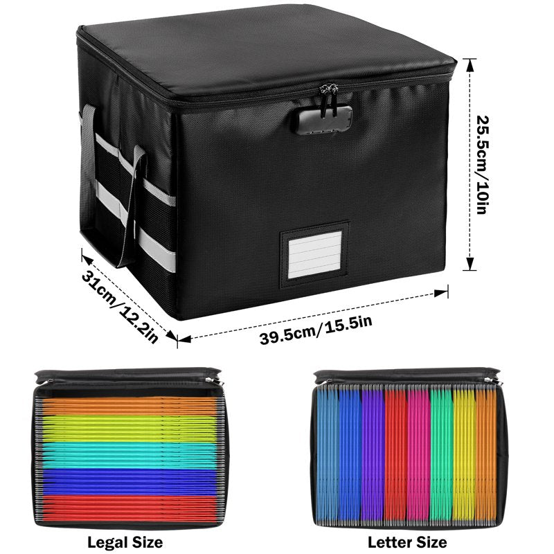 Fireproof File Box with Lock - Document Organizer for Home Office - Black