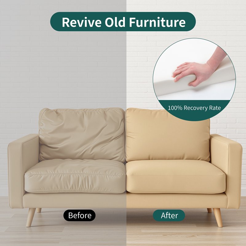 High-Density Foam Cushion Replacement Pads 24x24 Inches 2-Pack for Sofa, Bench & Home Seating