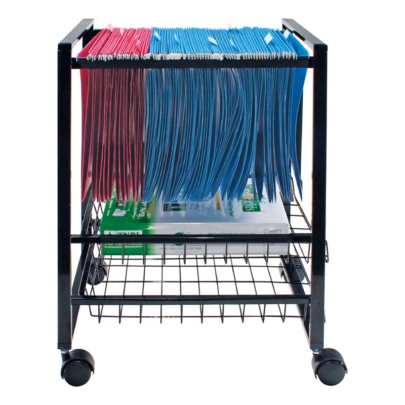 2-Drawer Rolling File Cart with Storage Baskets - Black Steel Office Organizer