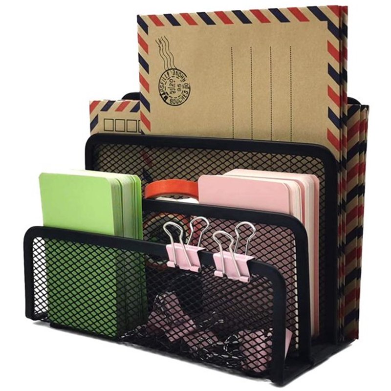 Desk Mail Organizer with 3 Compartments - Metal Mesh Office Storage Bin