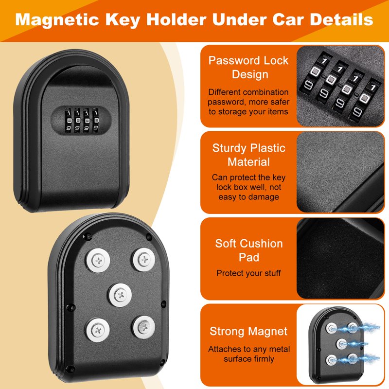 Magnetic Key Lock Box with 4-Digit Combination for Indoor Outdoor Security