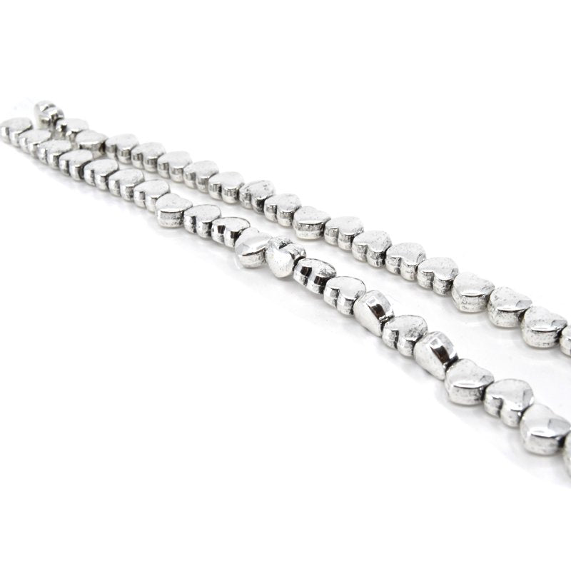 Silver Alloy Heart Bead Strand - 15 Inch Jewelry Making Supplies, 2 Pieces