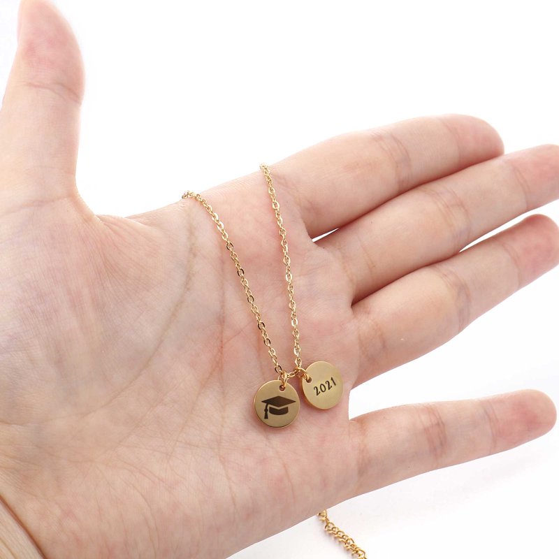 Graduation Necklace for Her - Stainless Steel Engraved Cap Pendant Gift for Daughter & Friend