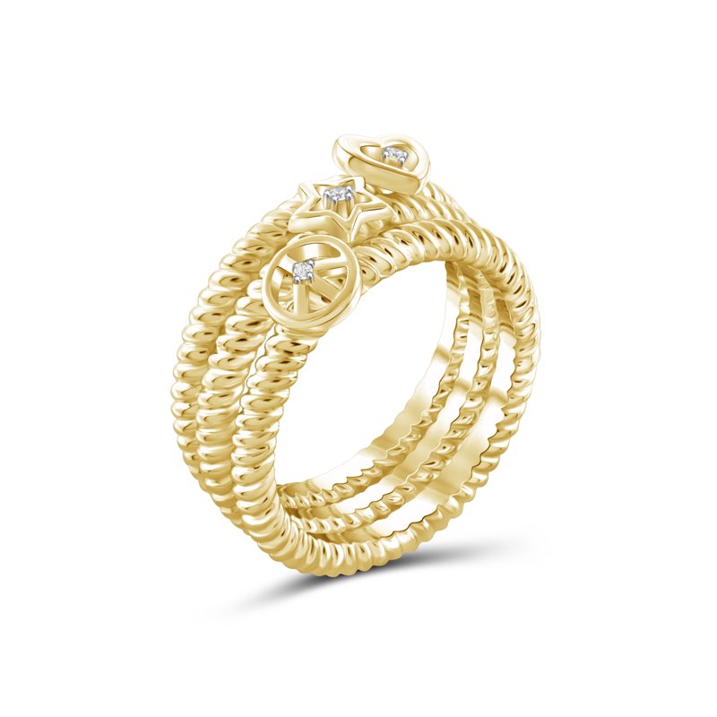 Stackable Diamond Accent Rings for Women - 14K Gold-Plated, Sterling Silver - Heart, Star & Peace Sign Set
