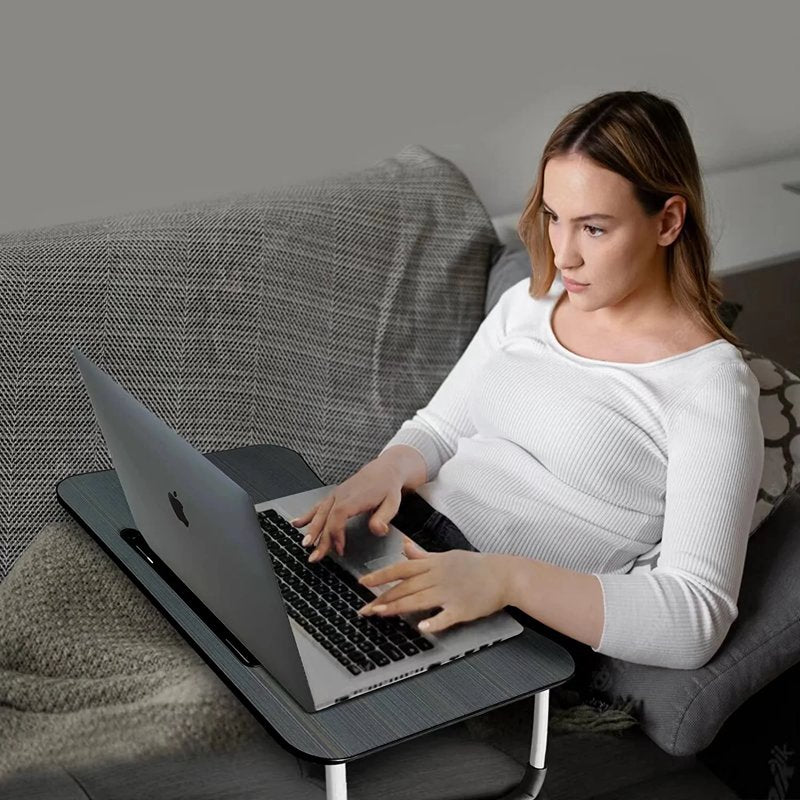 PHANCIR Foldable Laptop Bed Desk 23.6in with iPad Slots, Cup Holder & Drawer - Black, Variation 2