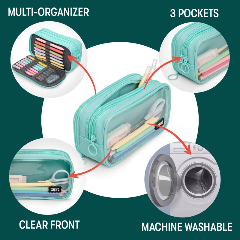 Large Capacity Double Compartment Pencil Case - Sturdy & Washable Organizer