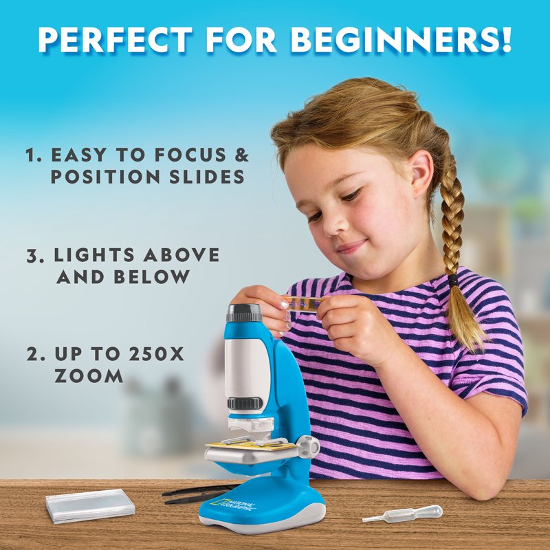 Kids Microscope Science Kit with Up to 250x Magnification and Detachable Eyepiece
