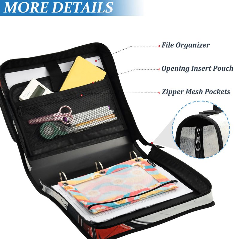 Waterproof 3-Ring Zipper Binder with Shoulder Strap, 2-Inch D-Ring, 500 Sheets Capacity