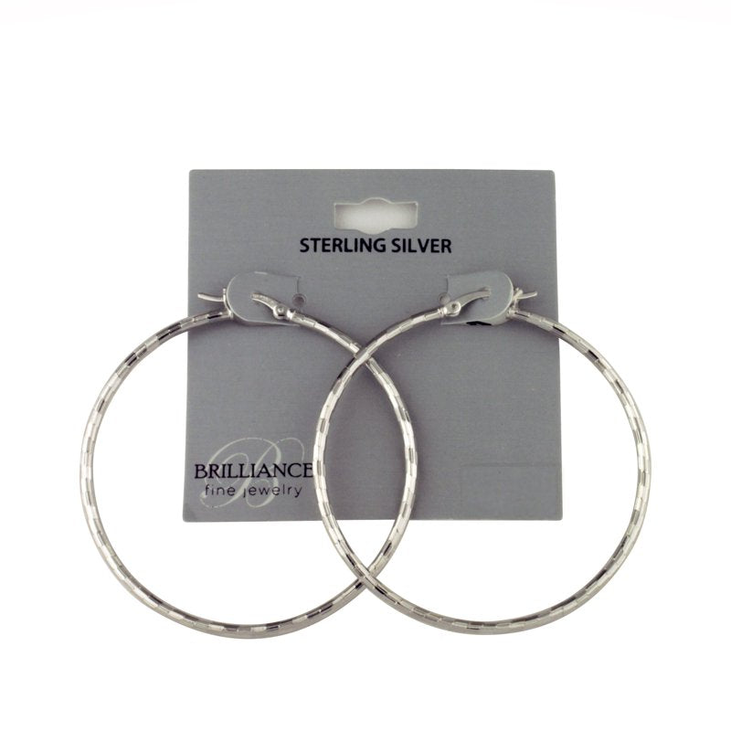 Sterling Silver Diamond Cut Hoop Earrings 50mm for Women