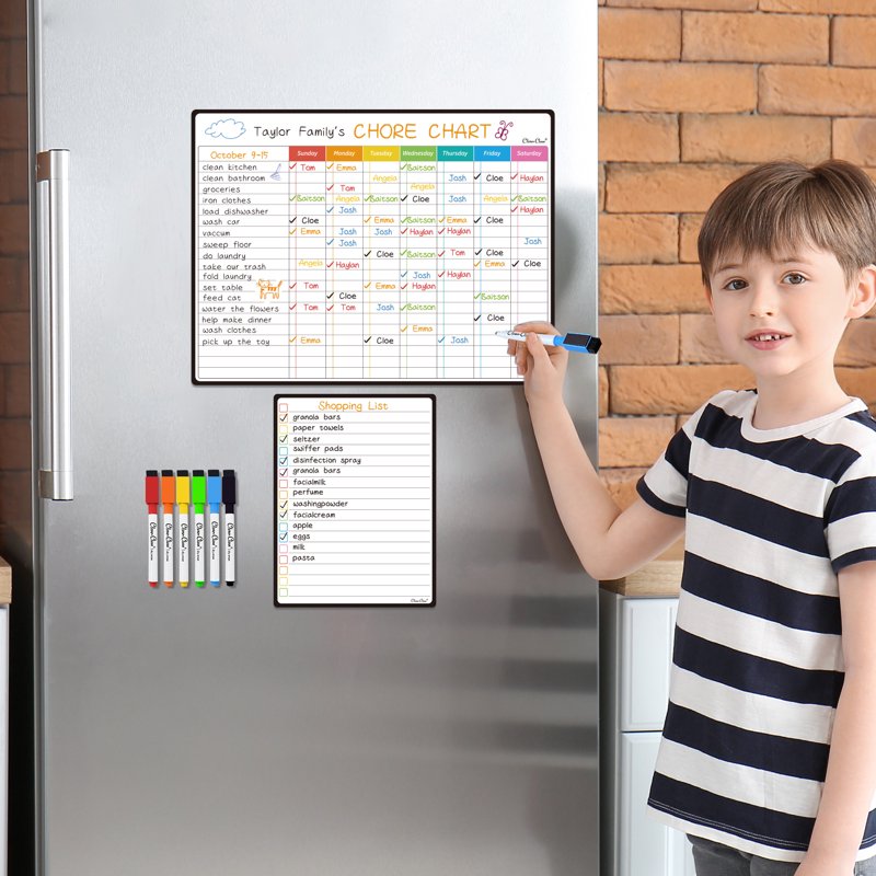 Magnetic Dry Erase Chore Chart Set with Markers — Household Organizer