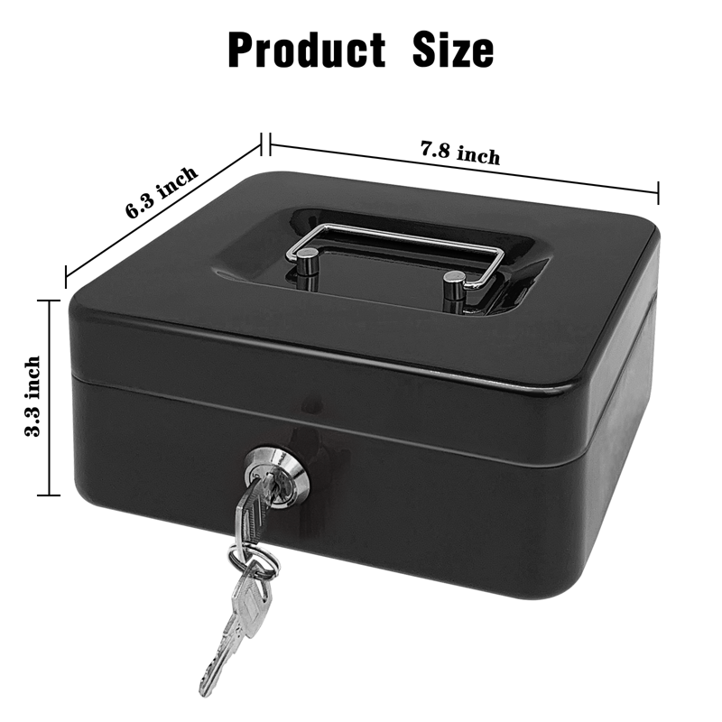 Small Steel Cash Box with Lockable Cover and Removable Tray - Multiple Sizes