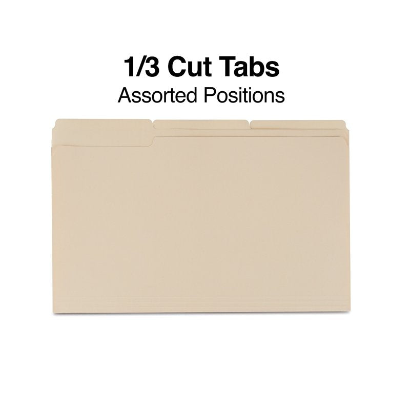 Legal Size Manila File Folders with 1/3 Cut Tabs, 100 Pack