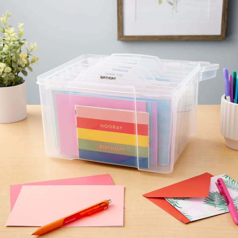 Greeting Card & Craft Storage Organizer with 6 Dividers - Acid-Free Plastic