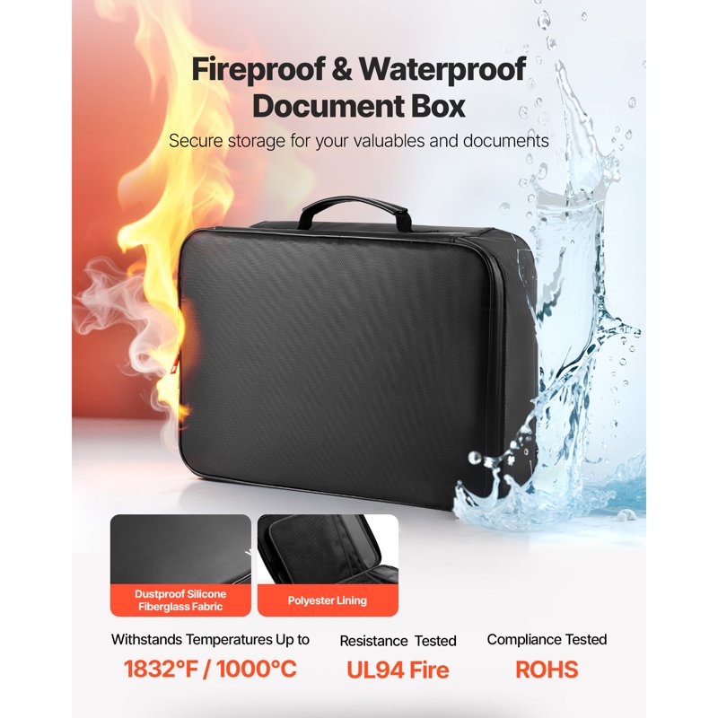 Fireproof Document Storage Box with Lock, Waterproof & Heat-Resistant, Portable Organizer