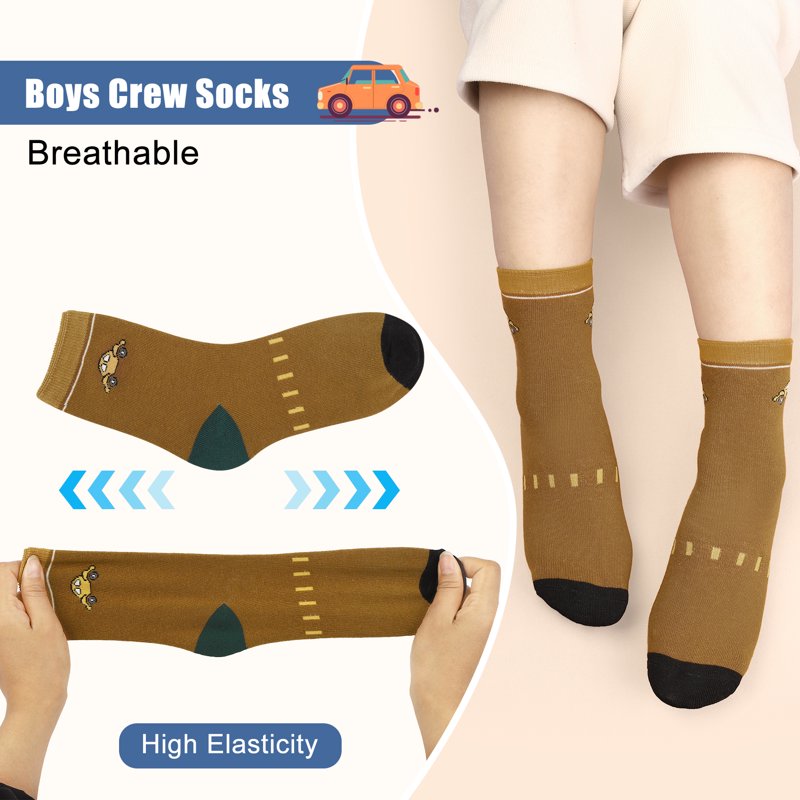 Lorrita Car Themed Kids Socks for Boys 4-7 Years, 10 Pairs – Colorful Cartoon Crew Socks