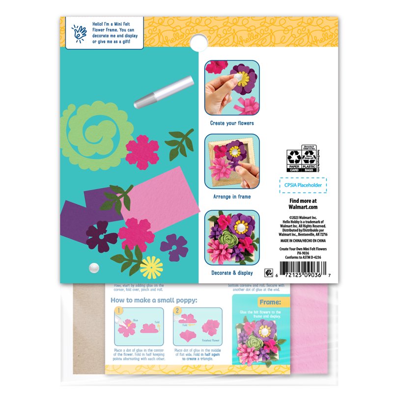 Mini Felt Flower Craft Kit with Wooden Frame for Kids & Teens