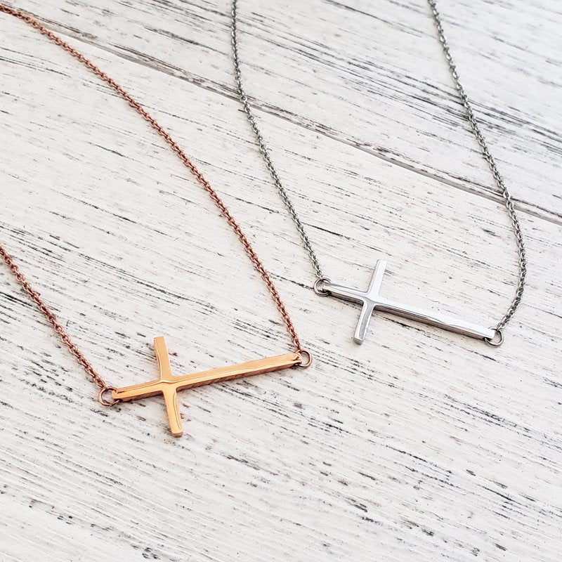 Dainty Cross Necklace Gift for Goddaughter - Silver or Rose Gold Jewelry Gift Set with Wish Card