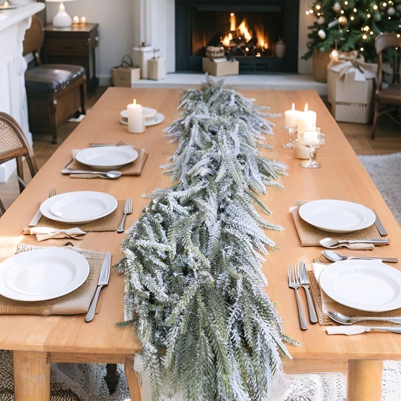 Flocked Snow Pine Needle Garland - 71 Inch Frosted Artificial Xmas Decor