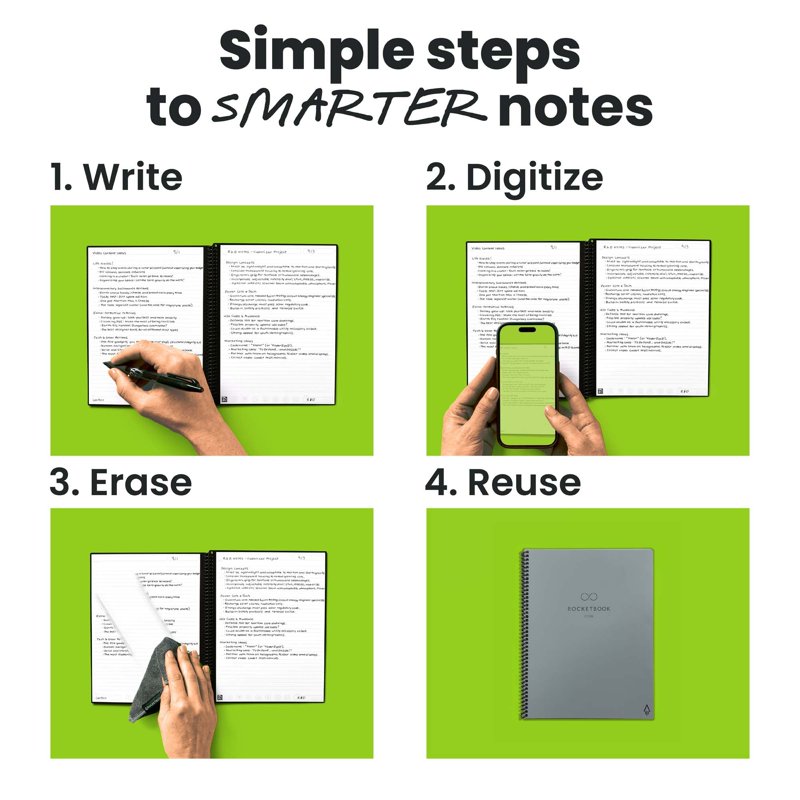Reusable Smart Notebook for Digital Note-Taking, Letter Size, Gray