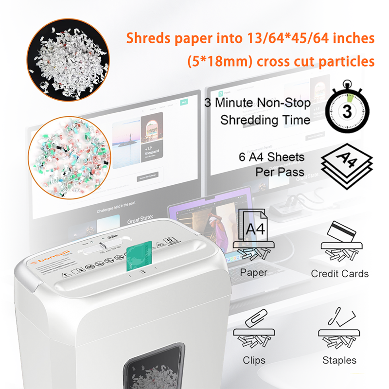 Crosscut Paper Shredder for Home Office 6-Sheet Capacity with Card and Staple Shredding