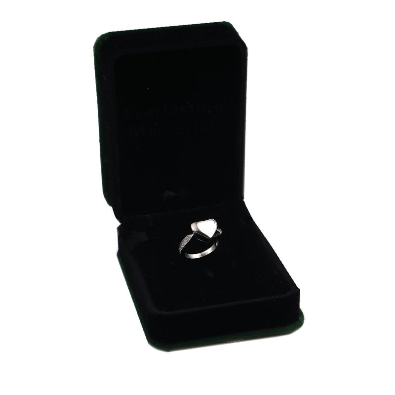Heart Rhinestone Cremation Urn Ring Memorial Jewelry Stainless Steel Keepsake