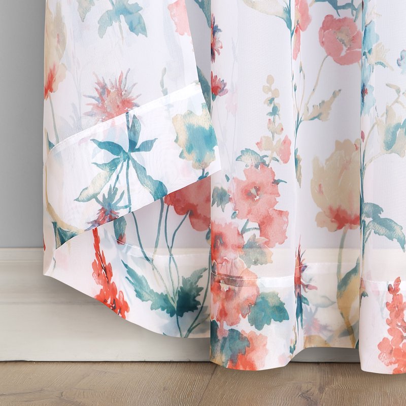 2 Pack Sheer Voile Curtain Panels with Rod Pocket - White Floral, 58x84 Inches