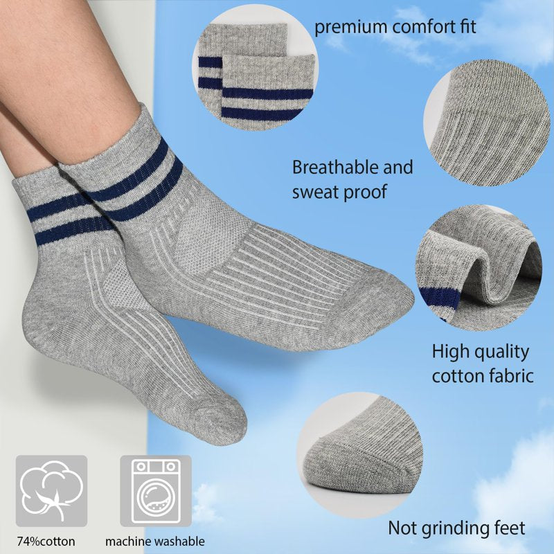 Kids Crew Socks 5 Pairs - Cotton Athletic Socks for Boys & Girls, All Sizes & Colors