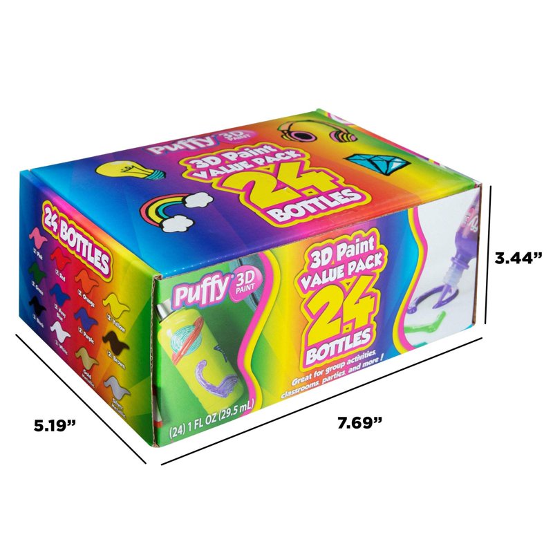 Puffy 3D Paint Artist Pack - Multi-Surface Permanent Puffy Paints, 24 Colors