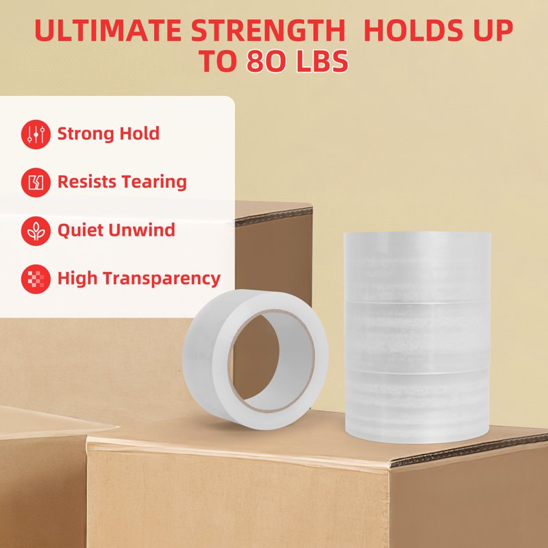 Heavy Duty Packing Tape 4 Rolls 2.7 Mil Clear Shipping Tape 1.88"x65Yards
