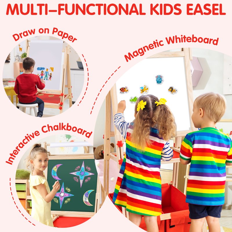 Kids Art Easel with Magnetic Double-Sided Board & Adjustable Height