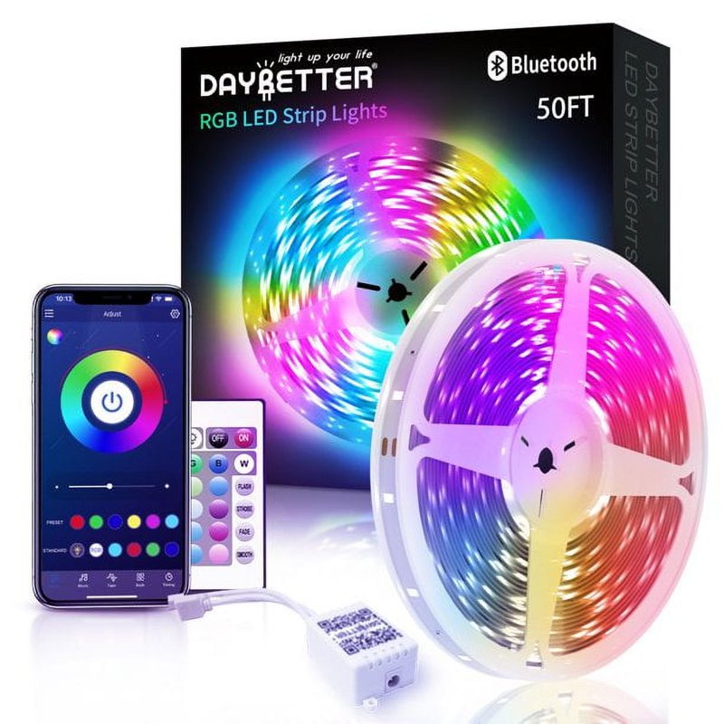 50FT RGB LED Strip Lights with Music Sync & Phone App Control