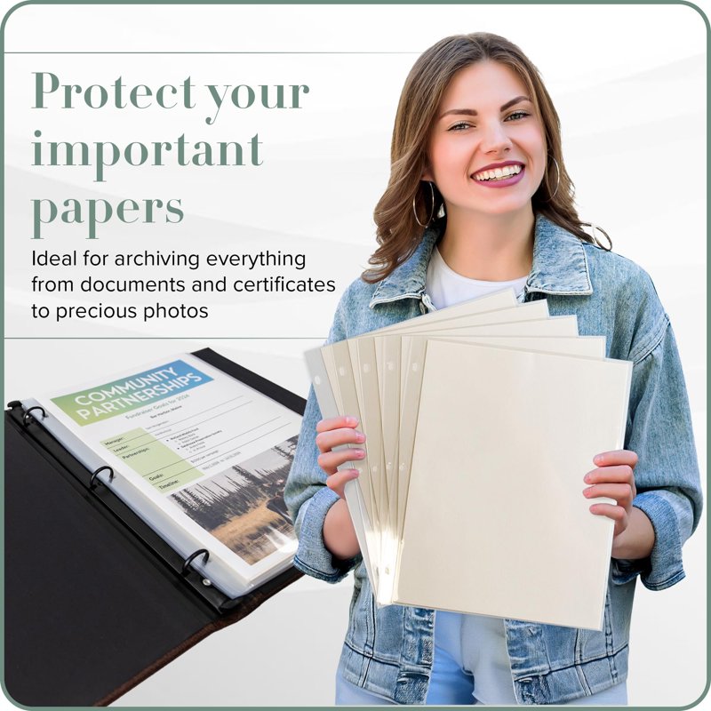 Clear Sheet Protectors for 3 Ring Binders - 8.5x11 Inch, Archival Safe, 5 Sheets