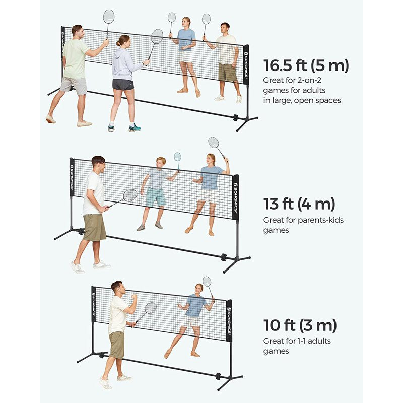 SONGMICS 16.5 ft Badminton Net - Height Adjustable, Foldable with Poles (Variation: 16.5 ft, Black)