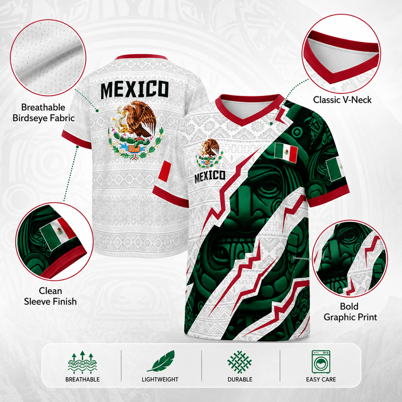 Mexico Aztec Warrior Soccer Jersey for Men D, L - V-Neck Short Sleeve Fan Shirt
