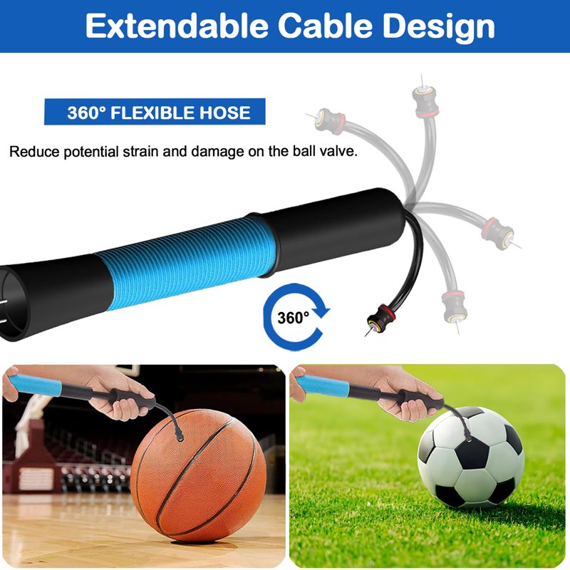 Fenxyo Ball Pump with Needle Storage and Extendable Cable - Sports Ball Inflator for Basketball, Soccer, Volleyball, Rugby