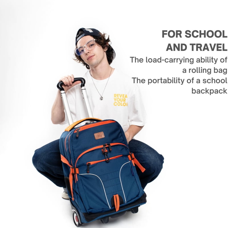 Multi-Purpose Rolling Backpack for School and Travel - Black, 19.5 Inch