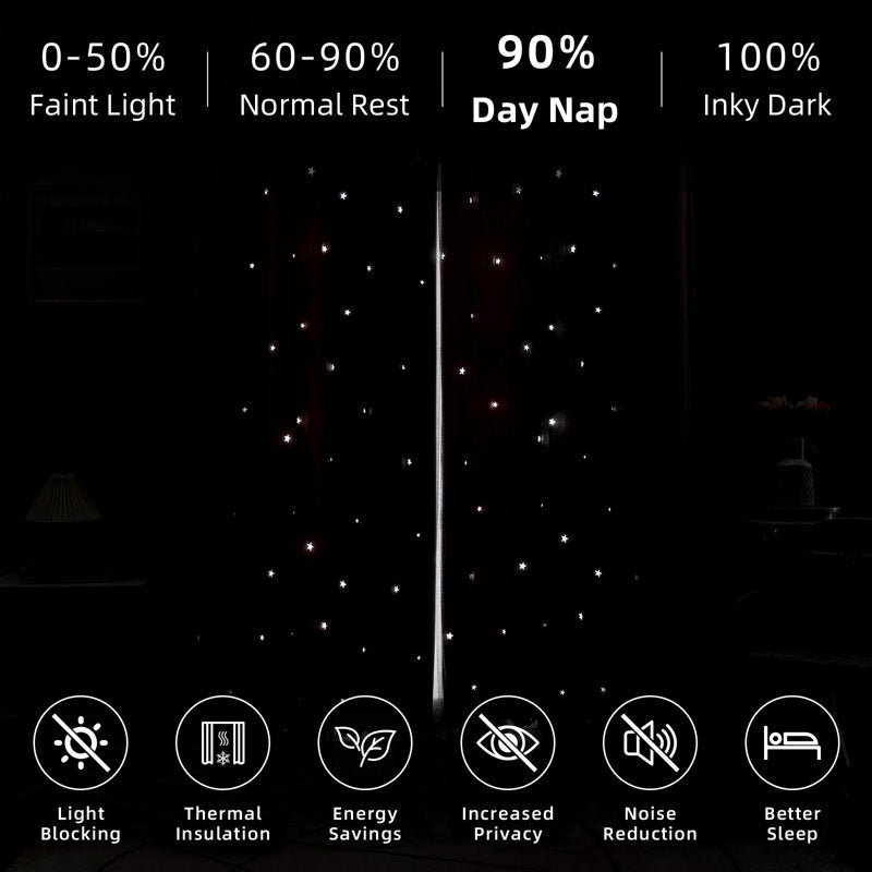 Kids Blackout Curtain with Star Cutouts & Double Layer Design - Whimsical Girls Room Decor