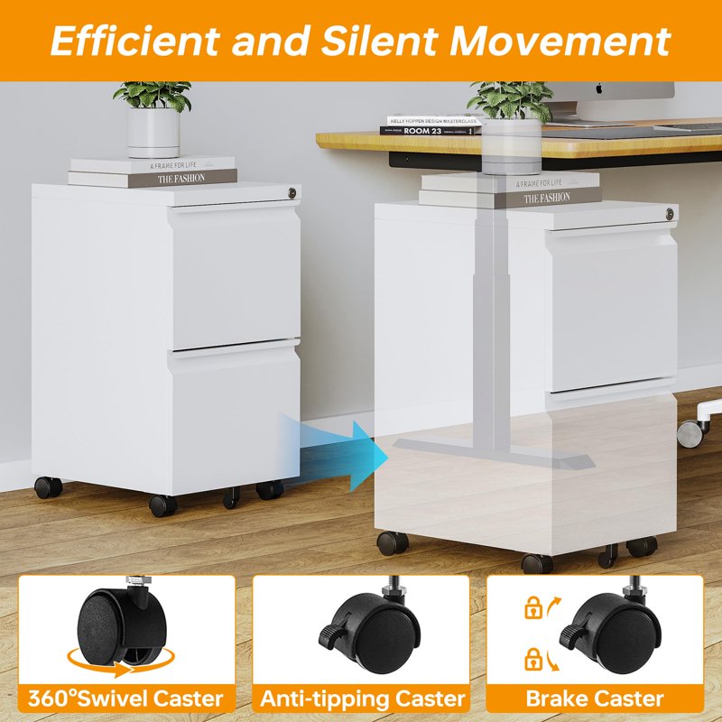 Lockable Mobile File Cabinet with 2 Drawers - Metal Under-Desk Storage for Home Office
