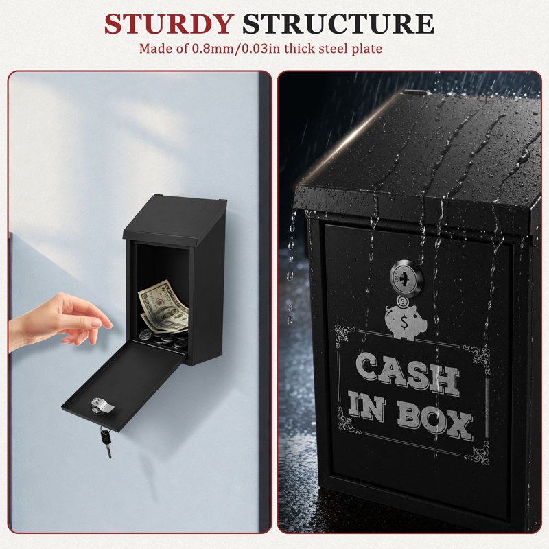 Lockable Metal Donation & Collection Box with Dual Slots Wall Mountable