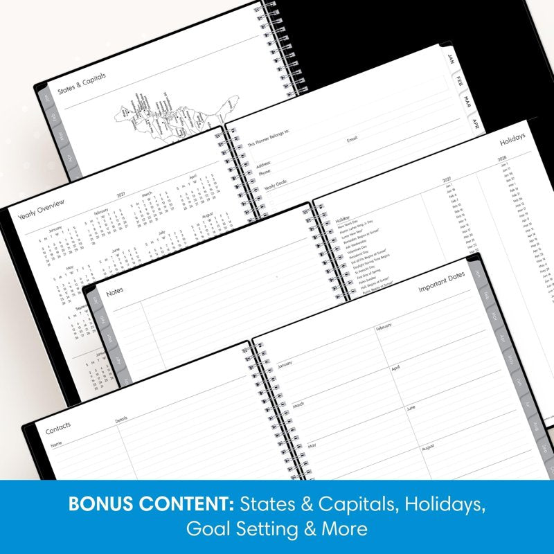 2027 Weekly & Monthly Planner Calendar - Flexible Cover, Wirebound, Laminated Tabs