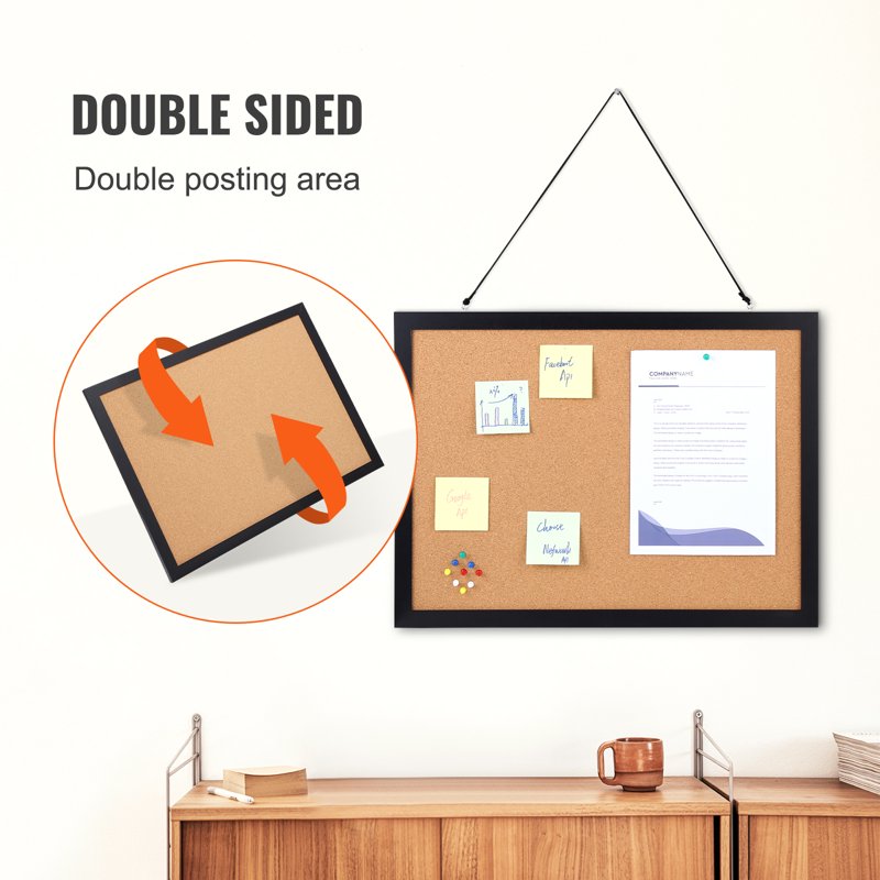 Double-Sided Notice Board 24x18 Inches with Thumbtacks - Office & Home Use