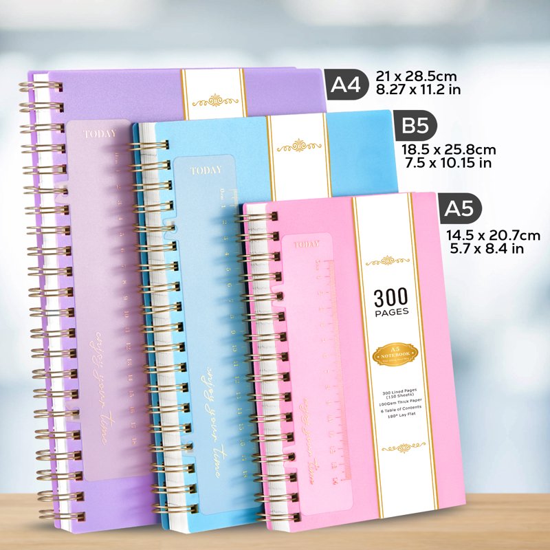 A5 Spiral Notebook with Waterproof Cover & No-Bleed Paper - 300 Pages for Office & Note-Taking