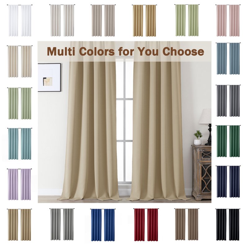 Aether 40x72 Taupe Blackout Curtains - 2 Panels, 72-Inch Long Thermal Drapes for French Doors
