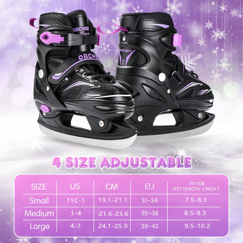 Adjustable Kids Ice Skates with Stainless Steel Blades and Free Bag for Beginners