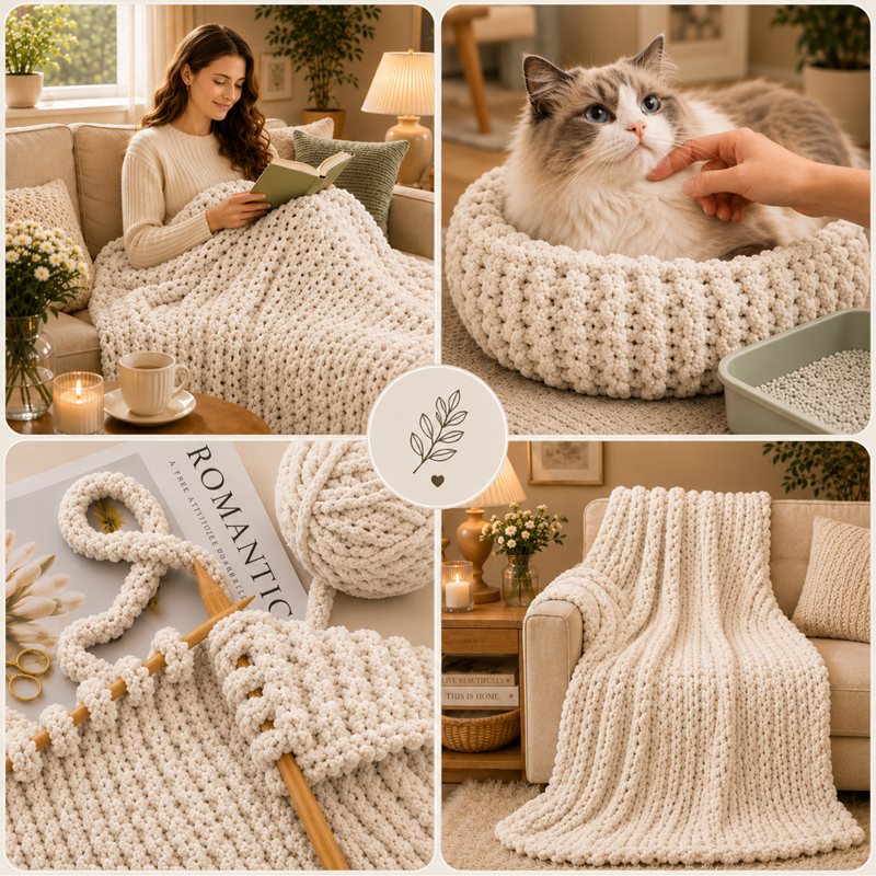 Chunky Chenille Yarn Set - 8 Rolls of Bulky Knitting & Crocheting Yarn for Blankets